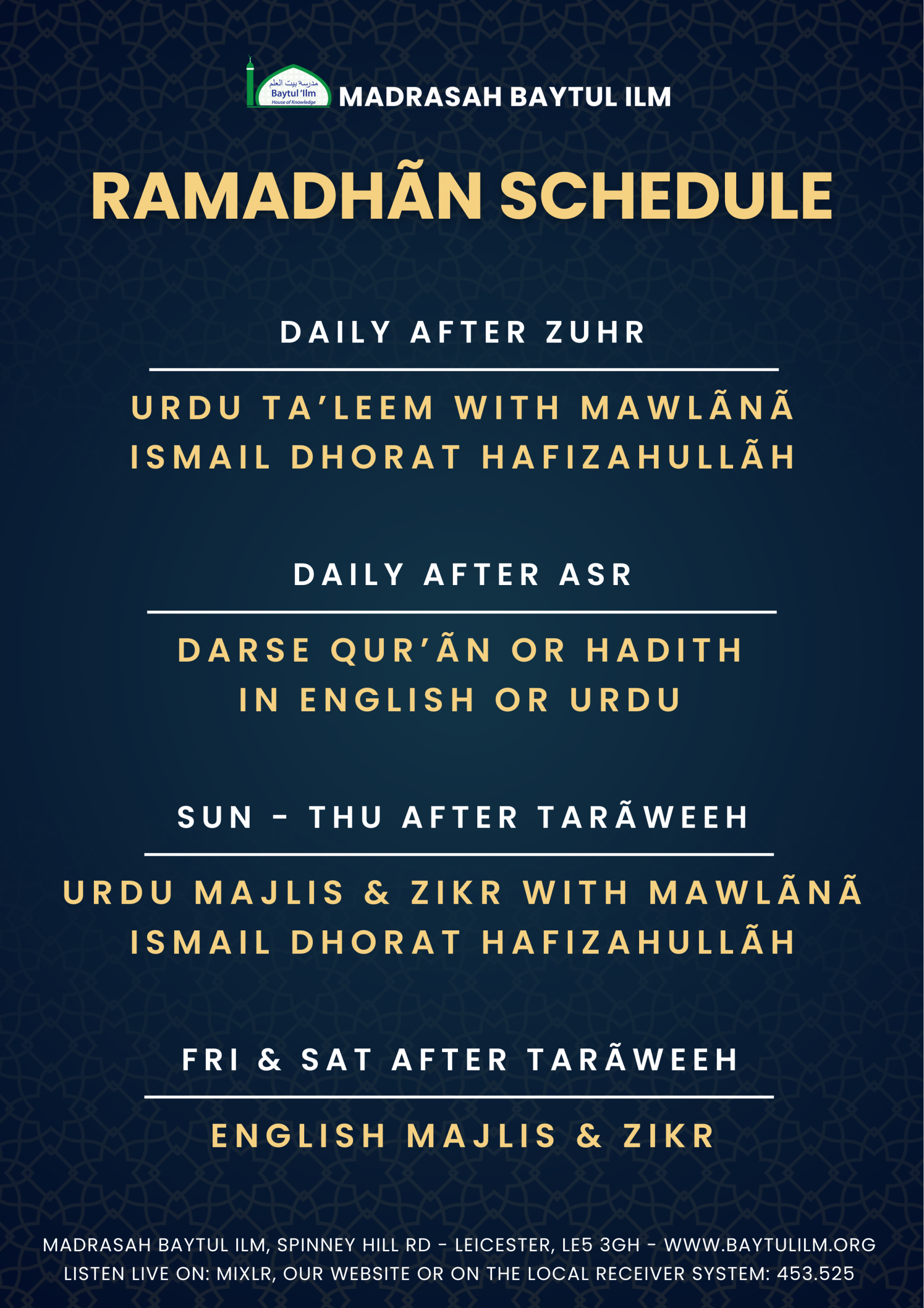 Ramadhan Schedule